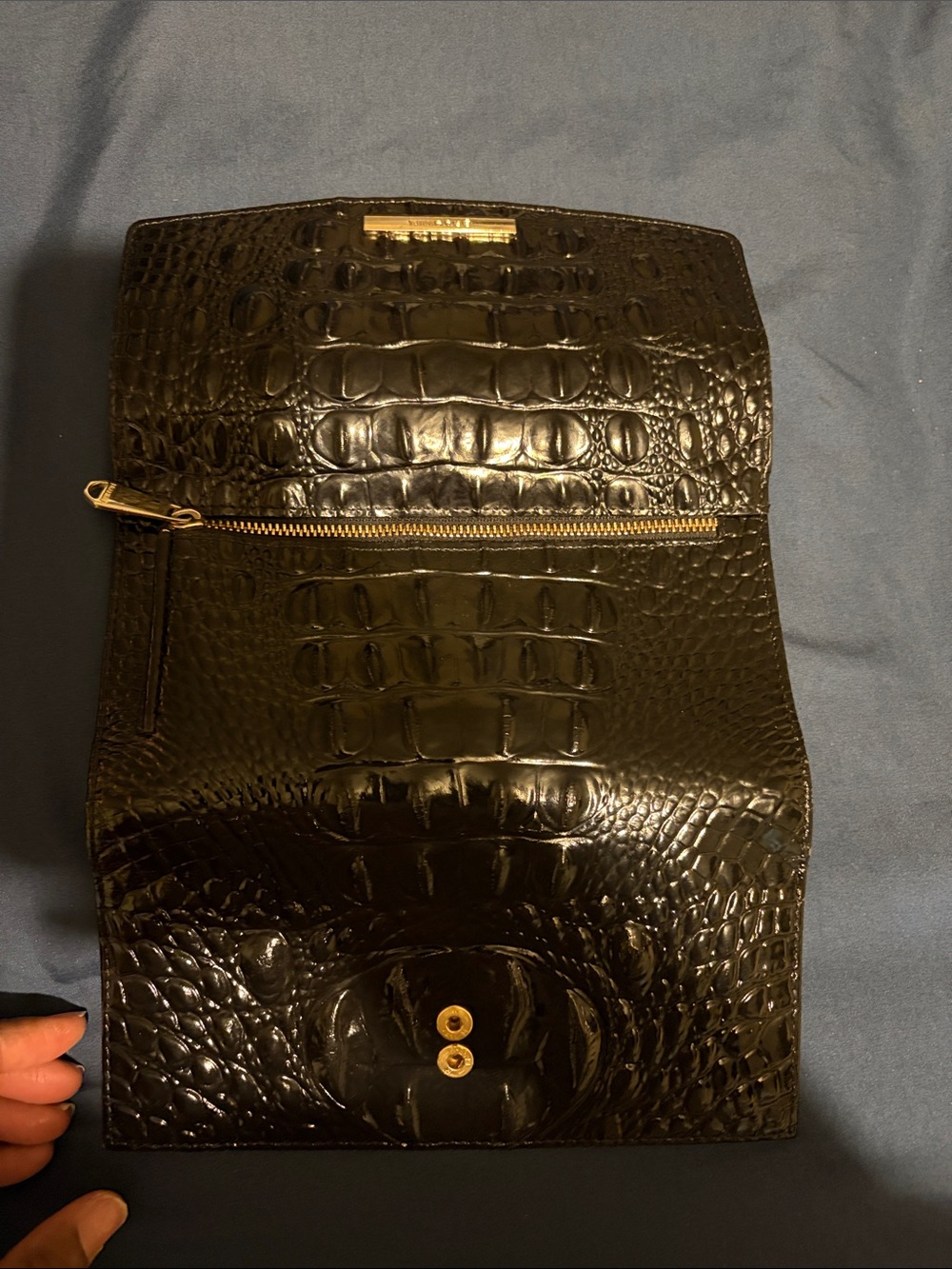 Brahmin Black Croc-Embossed Clutch with Gold Hardware - Picture 2 of 10